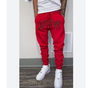 Life of Outsider Pants Drop Crotch Harem Sweatpants Joggers Bling Rhinestone RED